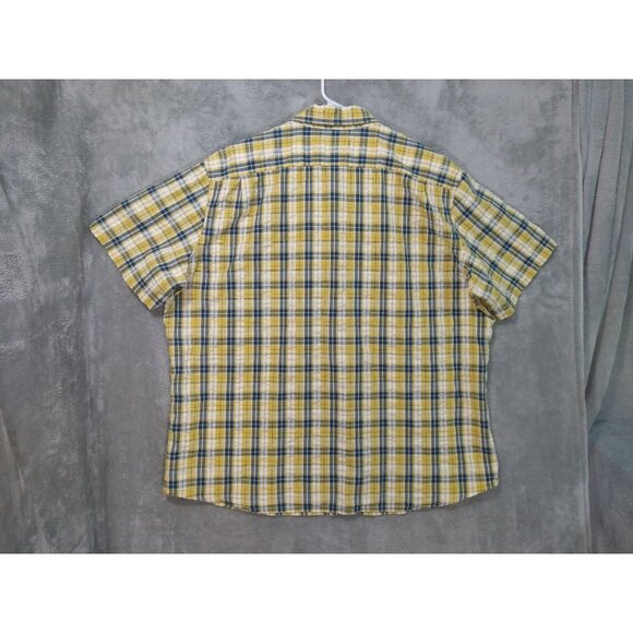 LL Bean Shirt Mens 2XL Yellow Plaid Seersucker Organic Cotton Slightly Fitted - Picture 2 of 6